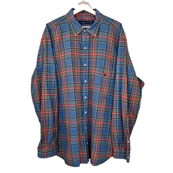 Ralph Lauren Shirt Mens 2XB Red Green Plaid LS Pony Button Down Classic Cotton - Picture 1 of 14